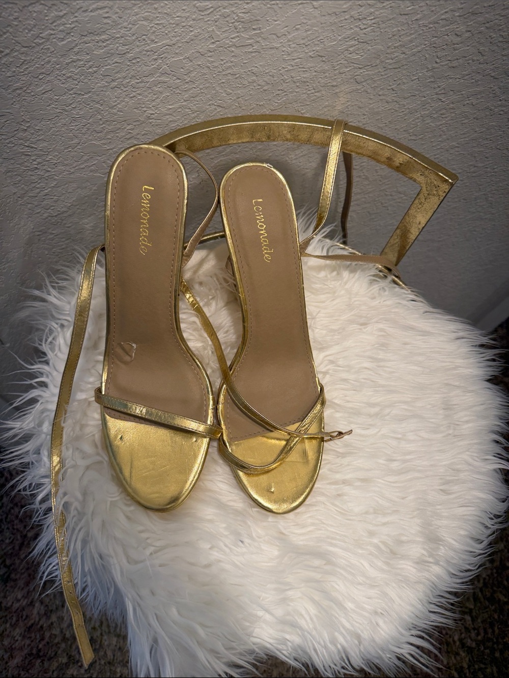 Lemon Metallic Gold Wrap-Heel Sandals